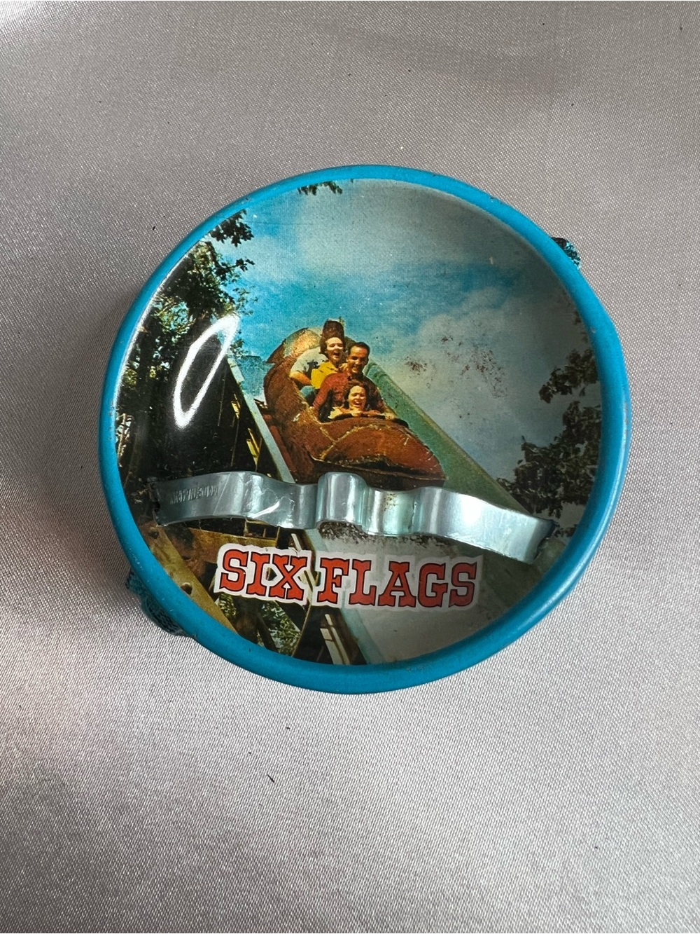 Six Flags Blue Collectible Tin with Roller Coaster Graphic